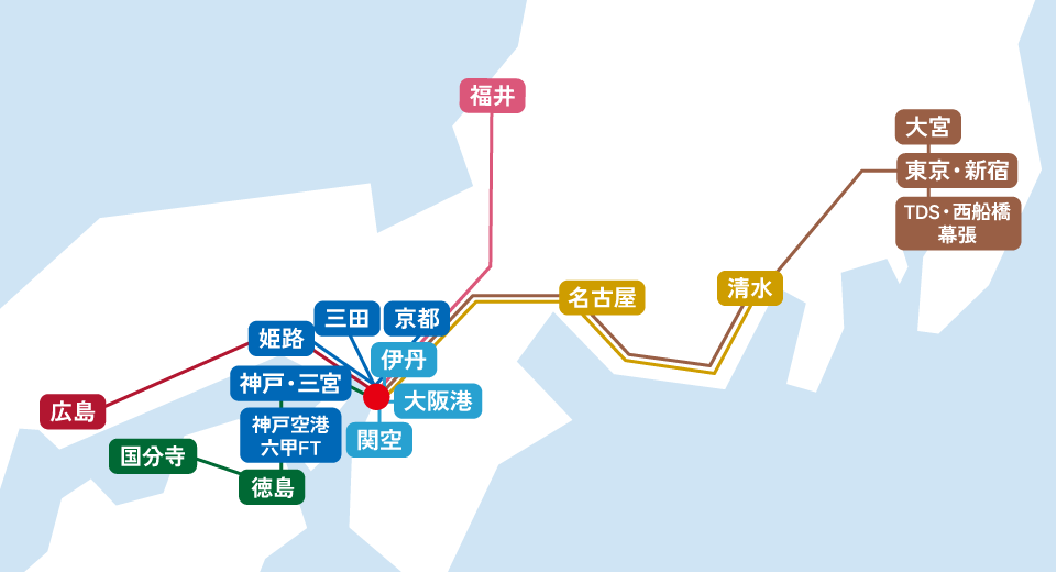 【空港バス・高速バス】空港や全国各地域から西ゲートへ